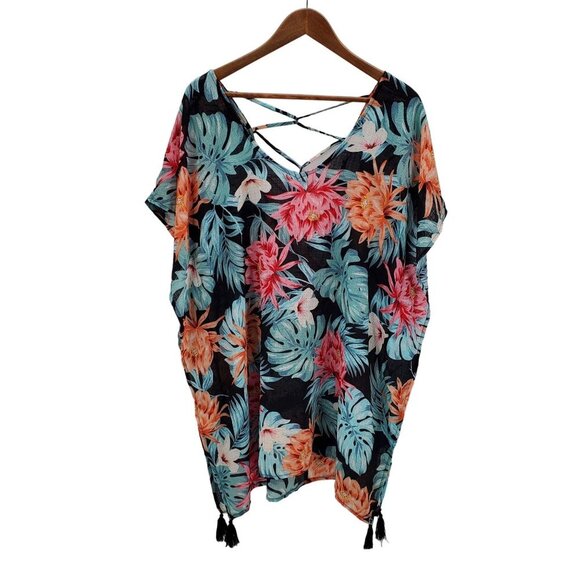 Kona Sol Swimsuit Coverup‎ Womens Size L Tropical Floral Kimono Sleeveless Swim - Picture 4 of 15